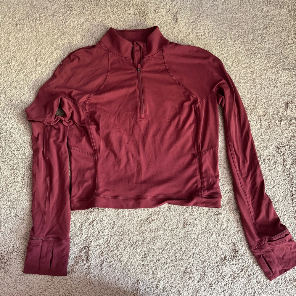 Lululemon It’s Rulu Cropped half zip rust color